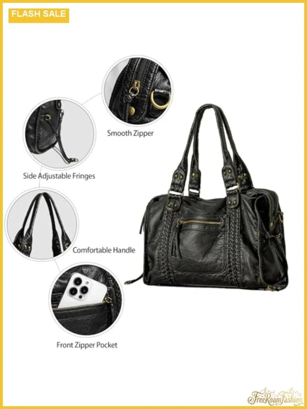 Vegan Leather Tote Hobo Bag Y2K Grunge Washed Purse Slouchy Shoulder Crossbody